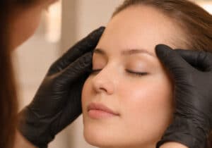 Professional eyebrow waxing and brow mapping at a salon showing quality brow shaping technique