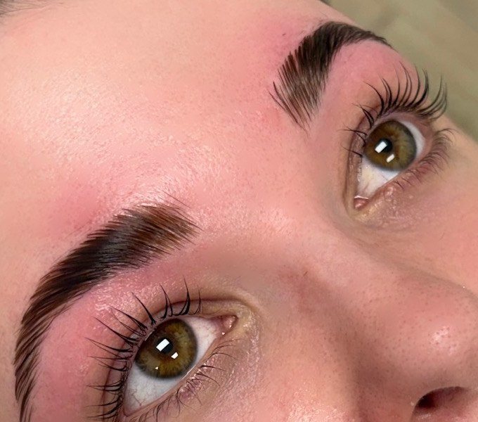 Laminated, brushed-up brows and lifted lashes after a brow lamination at The Brow Fixx