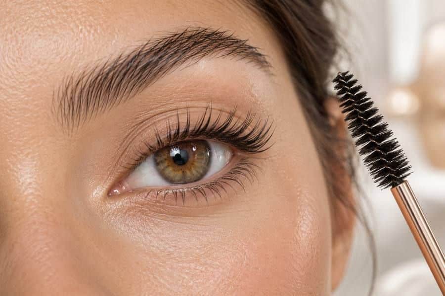 Lifted lashes being brushed with a clean spoolie