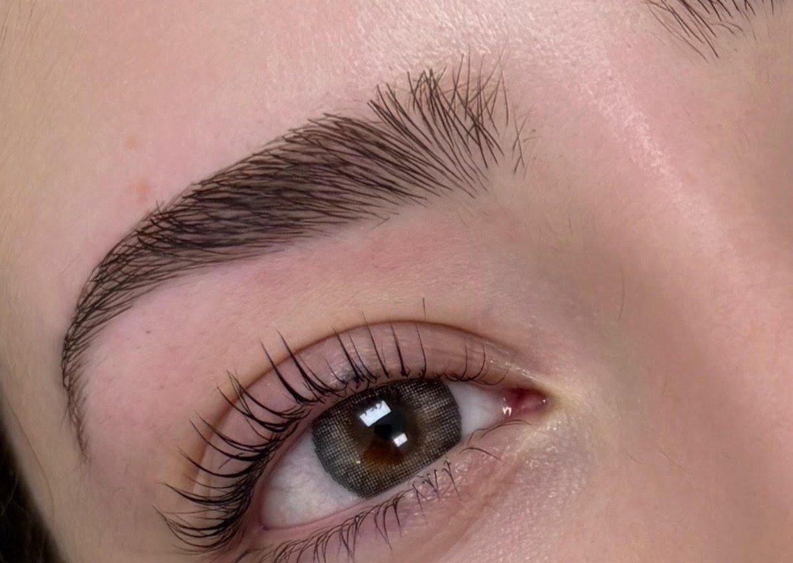 Lifted, tinted lashes and a shaped brow after a lash lift at The Brow Fixx Brentwood
