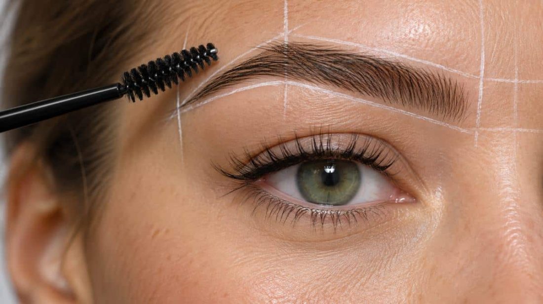 Brow mapping guide lines and a spoolie