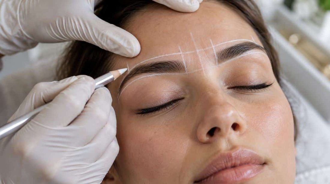 Brow mapping guide lines drawn before shaping
