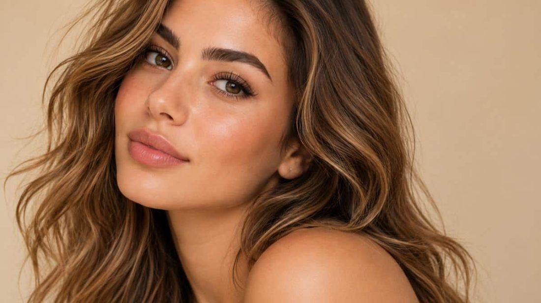Woman with natural full brows and lifted lashes